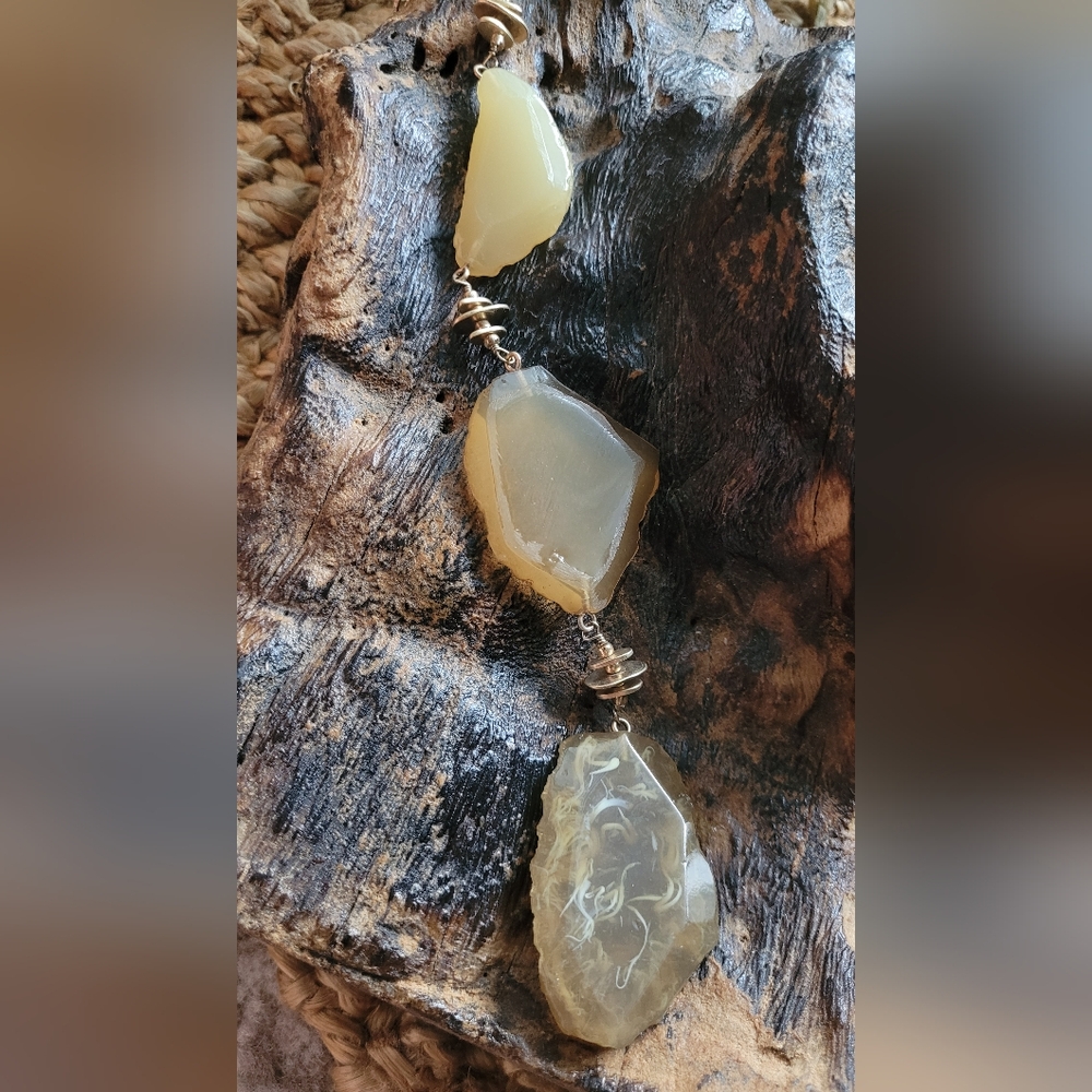 Chico's Faux Agate Slice Gold Toned Necklace